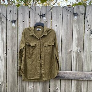 Old Navy Olive Green L Linen Blend Classic Buttoned Down Blouse